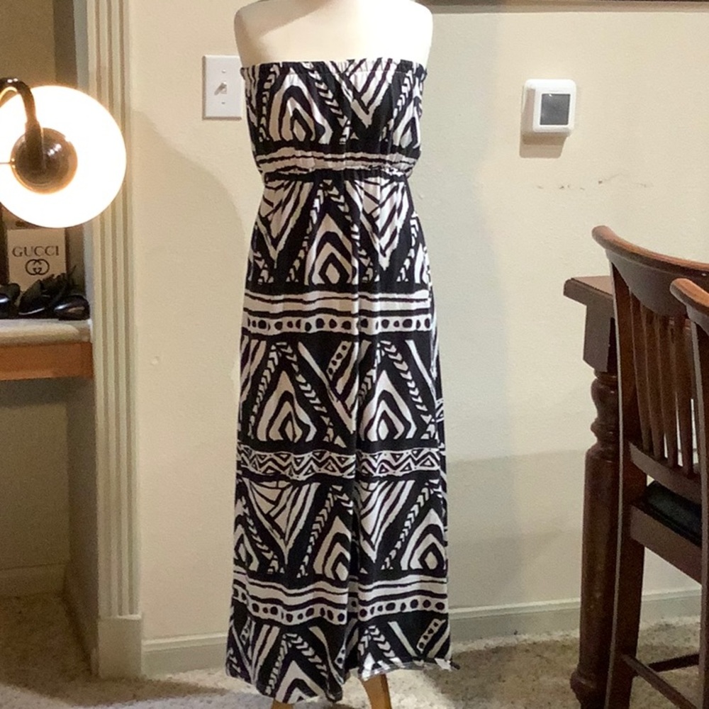 Body Central black/white print cotton maxi dress